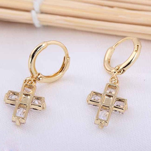 Hu Hu Hu Hu Hu Alat Bantu Pasang Kacamata♡ Anting Bulat Gantung Desain Salib Hias Cubic Zirconia Gaya Mewah Untuk Wanita