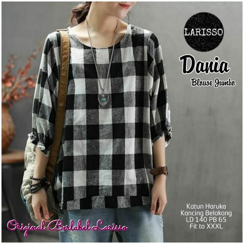 Dania blouse katun kotak kotak ld 140 jumbo 4XL
