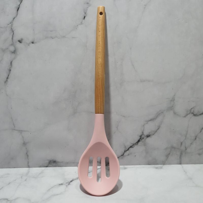 Silicone cooking Spoonela with wooden handle / sodet masak bulet