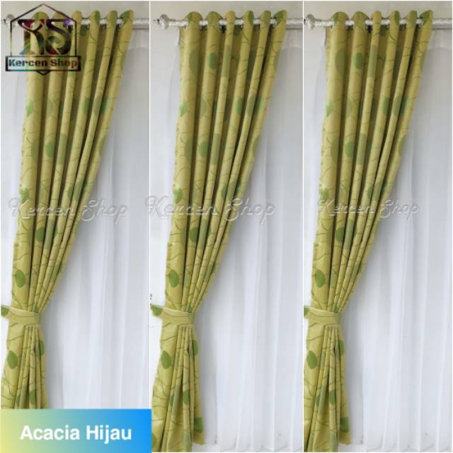 Gorden jendela hordeng jendela tirai jendela minimalis motif acacia green bahan GRADE A IMPORT