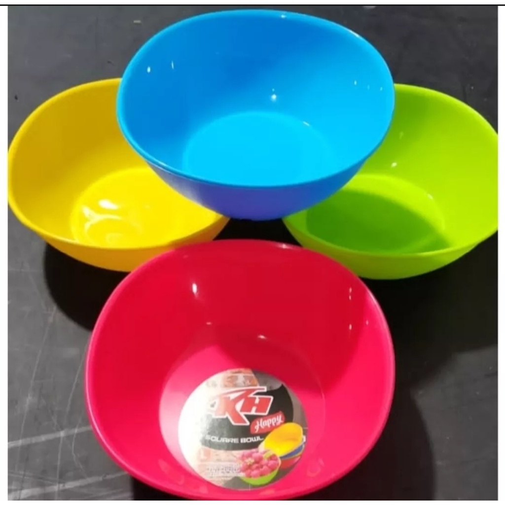 (1 LUSIN) Mangkok plastik happy ukuran L / Mangkok makan plastik KH