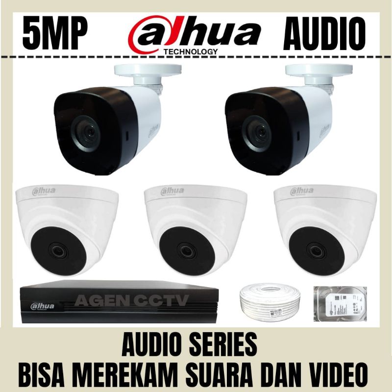 PAKET CCTV DAHUA 5MP 8 CHANNEL 5 KAMERA AUDIO BISA MEREKAM SUARA DAN VIDEO