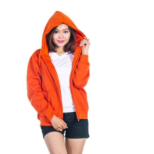 Unik Jaket Polos Hoodie Zipper ORANGE Berkualitas