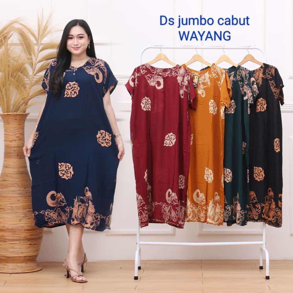 Daster Jumbo Wayang LD 130 | Daster Batik Super Jumbo Lengan Pendek Model Kekinian Kancing Depan Busui Motif Terbaru Murah