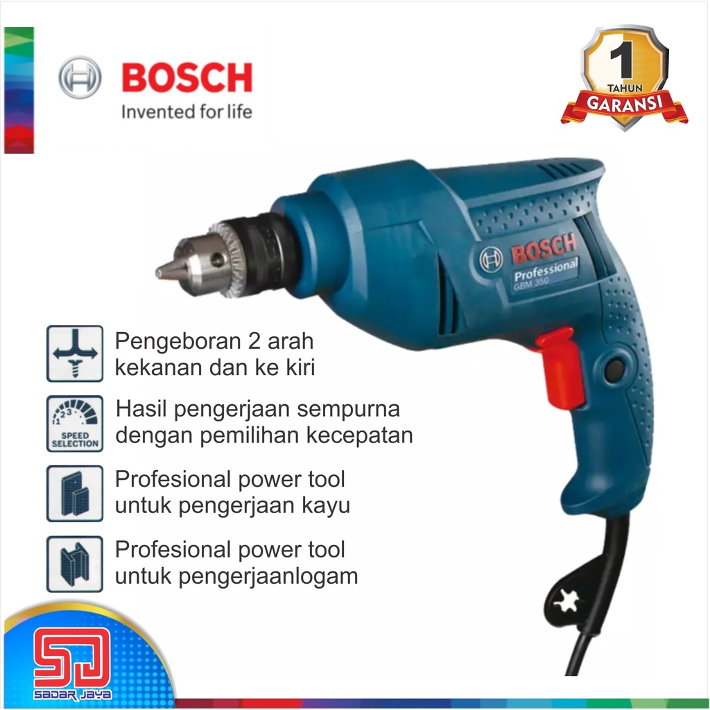 Bosch Mesin Bor Listrik Drill GBM 350 Putaran 2 Arah Kayu Besi Aluminium