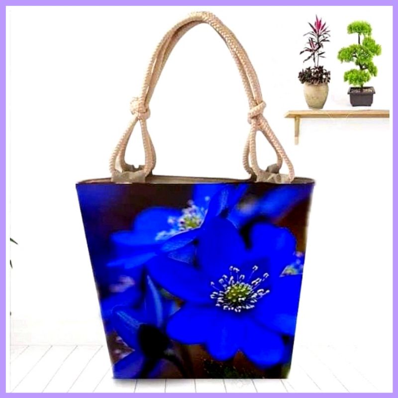 Tas Tote bag tali sumbu gambar printing hijabers / Tali Dadung kuat ada sleting lapis kain by zellshop