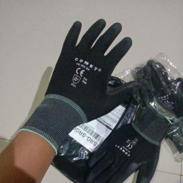 Sarung Tangan Karet Palm Fit Glove Comet CG805 PU Mekanik Industri Hitam Nylon Polyurethane Safety
