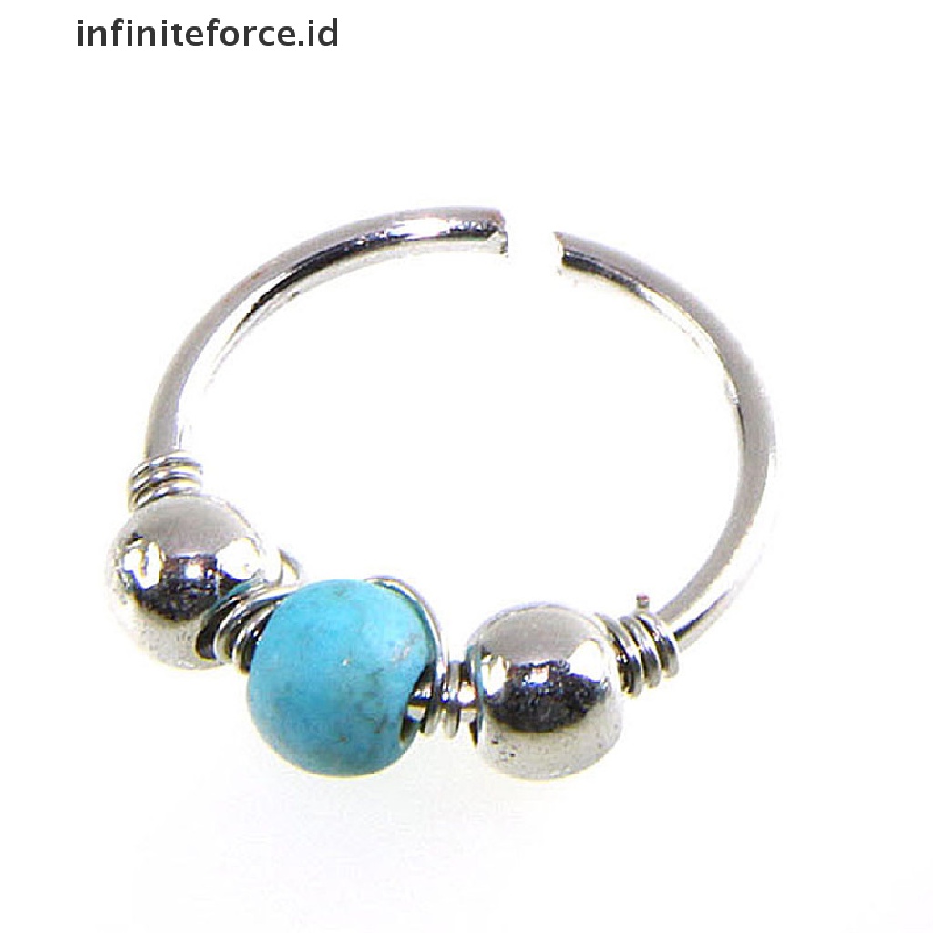 Cincin Tindik Tubuh Hidung Bahan Stainless Steel Warna Turquoise