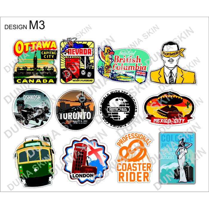 

Stiker Rimowa Travel Label Design M3 Famous Country Logo NEVADA OTTAWA OSHKOSH TORONTO COLUMBIA