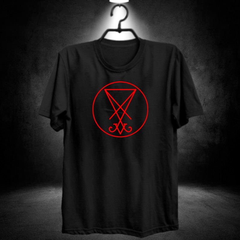 kaos lucifer / fashion distro cowok / pemuja setan / sigil satan / pentagram / raja iblis neraka