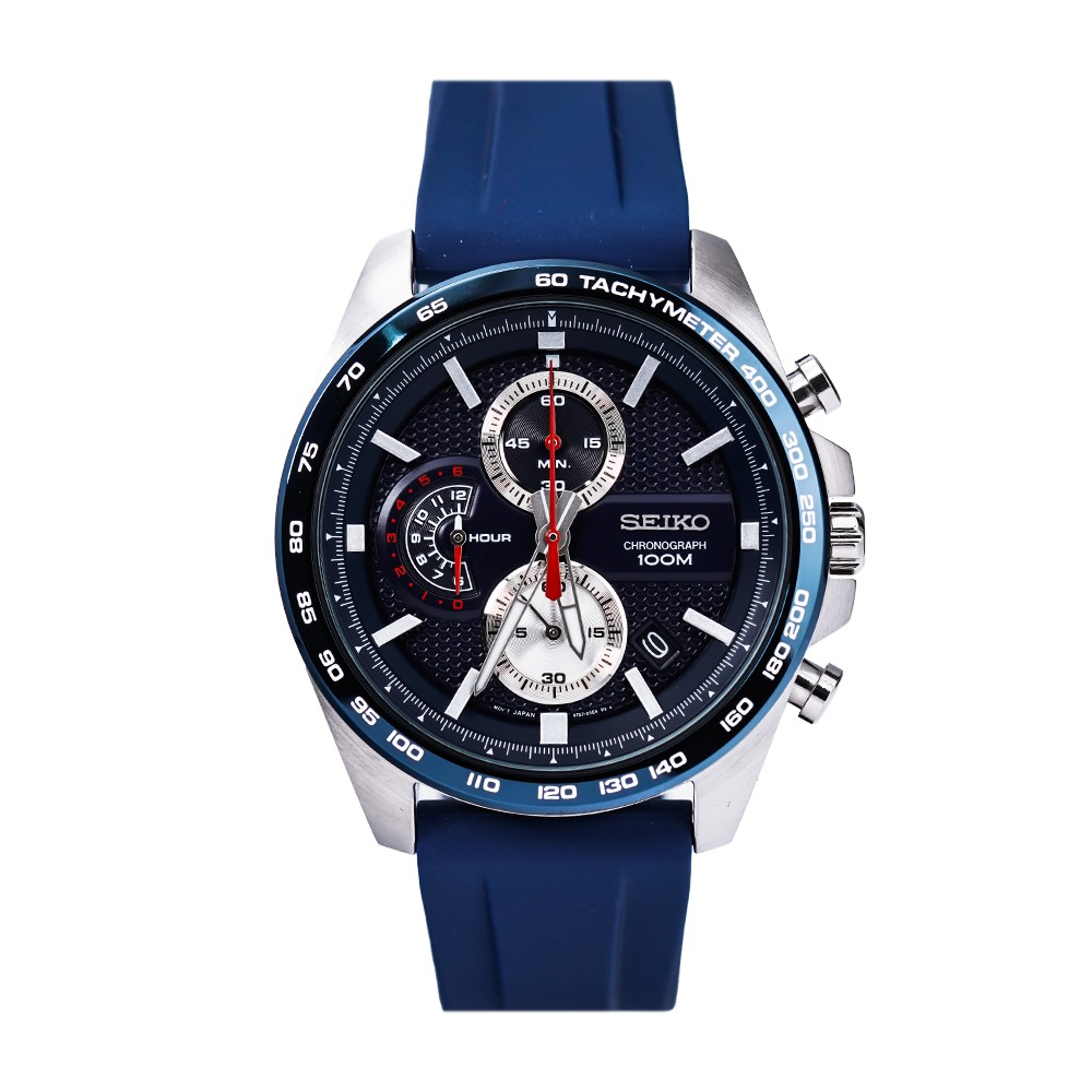 Jam Tangan Pria Seiko Chronograph SSB290P1 Blue Dial Blue Rubber Strap