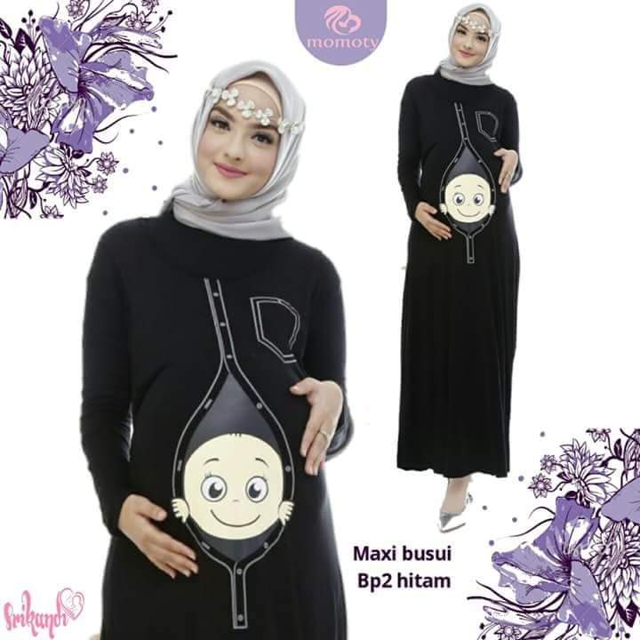 TERBARU...Baju Ibu hamil exclusive maxi dress menyusui momoty baby peeking 2 sexy black size JUMBO