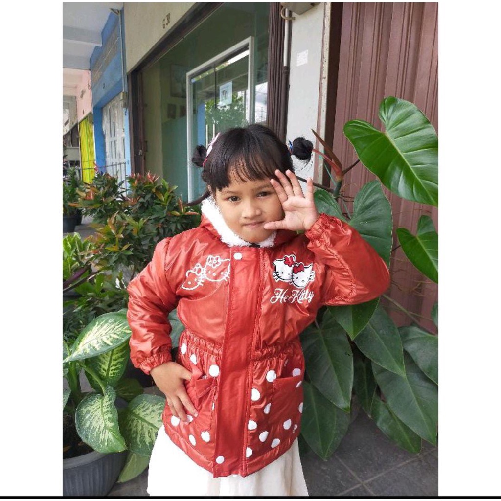 JAKET ANAK PARASUT MOTIF HELLO KITY POLKADOT//JAKET ANAK PEREMPUAN MODEL SEMI PARKA//JAKET ANAK KEMBUNG//JAKET MURAH