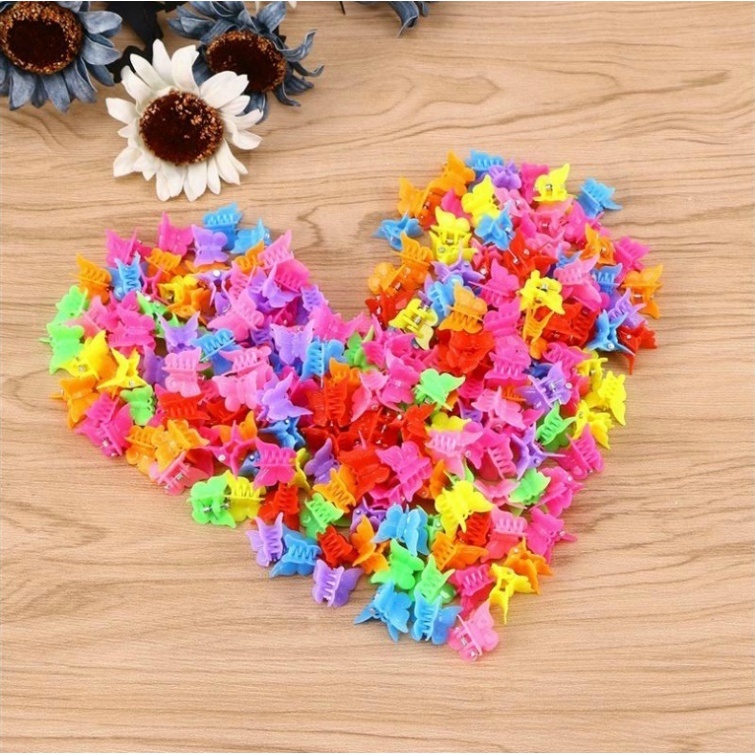 100pcs Jepit Rambut Model Butterfly Claw Mini Warna Campur Untuk Wanita