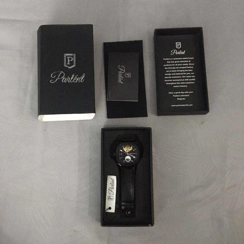 Used Parlent Fierce Black Leather Strap Original Automatic Watch Jam Tangan Pria / Cowok bukan Force
