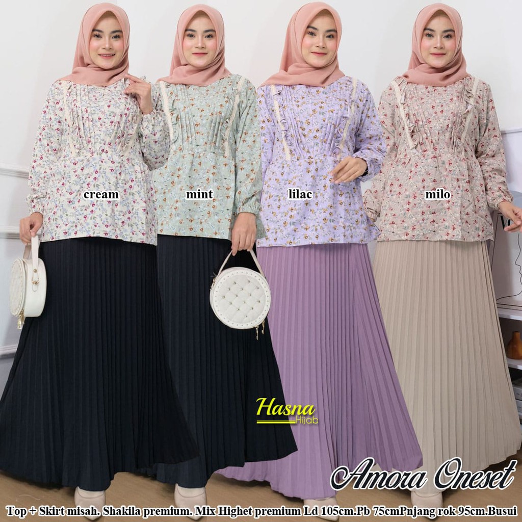 Setelan Rok Plisket Wanita Kekinian Set Blouse Amora One Set Jumbo Ld 105