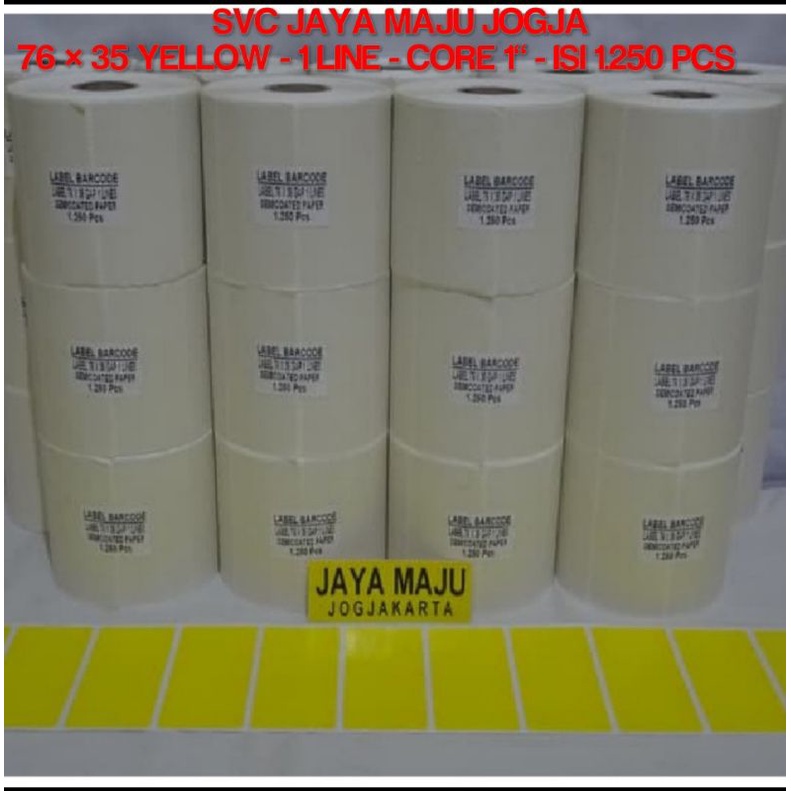 

76 X 35 SEMICOATED KUNING - 1 LINE - FACE IN - ISI 1.250 PCS || CORE 1" || LABEL BARCODE PAKAI RIBBON THERMAL TRANSFER - LABEL GONDOLA LABEL SELFING LABEL RAK TOKO SUPERMARKET SWALAYAN || 76X35 SEMICOAT YELLOW - ISI 1250 PCS