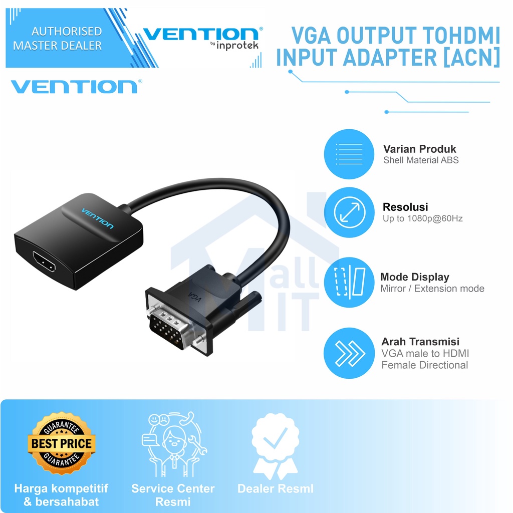 ( Bisa Cod ) Vention Adaptor Converter VGA to HDMI w/ Audio Micro USB Power ACE ACN