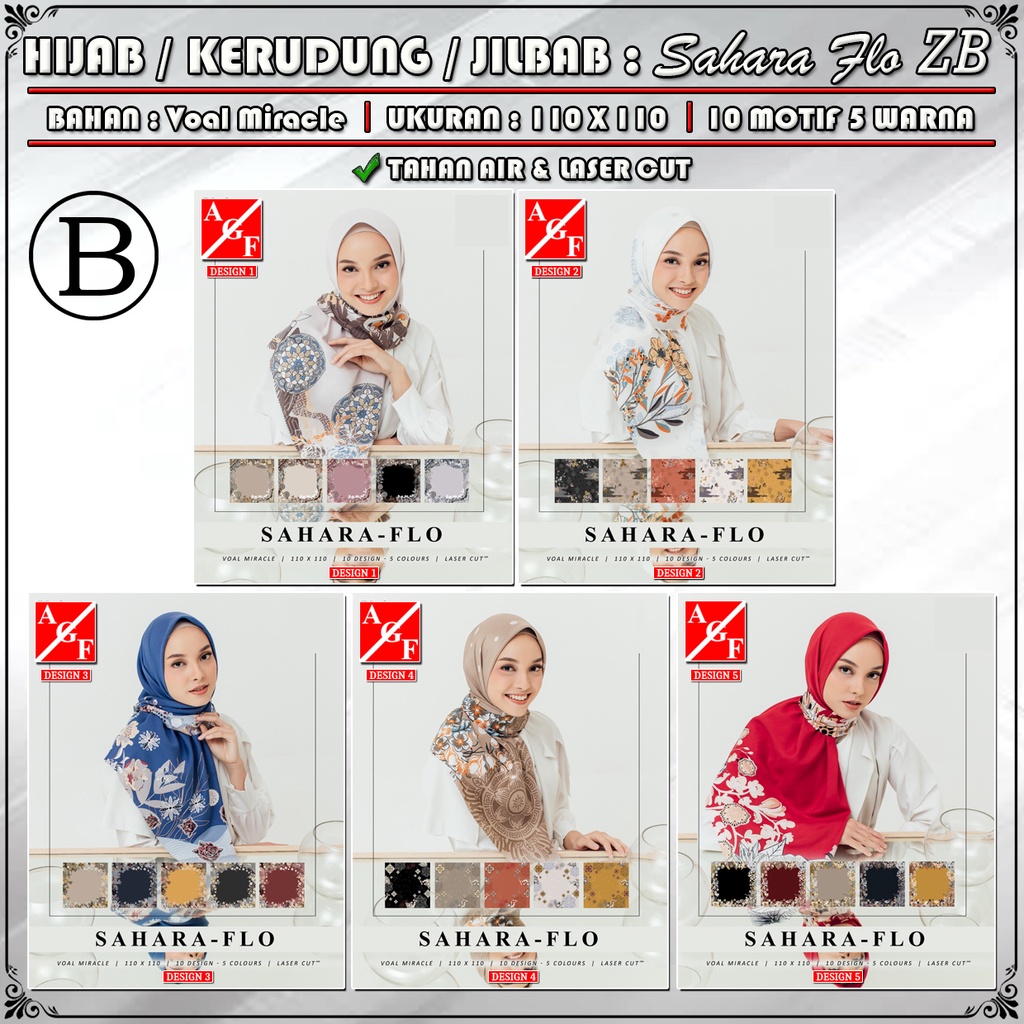 Agnes Jilbab Segi Empat Voal Laser Cut Kerudung Hijab Segiempat Waterproof Motif Signarica Not Umama Bella Square Hijab-SAHARA FLO ZB3 B