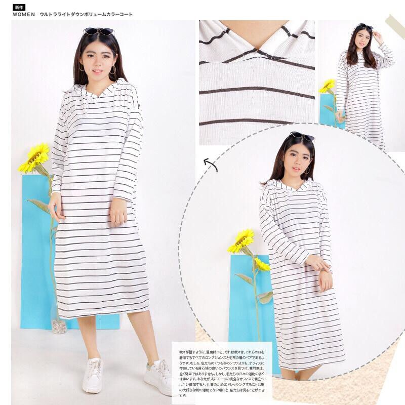 Bess - Dress Hoodie Jumbo Wanita Murah / Dress Hoodie Salur Jumbo