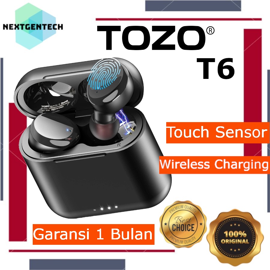 TOZO T6 True Wireless Earbuds TWS Stereo Headset Earphone Wireless Charging IPX8