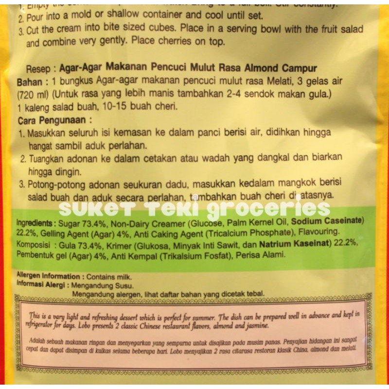 Agar Agar / Pudding Dessert Lobo Almond Flavor Sachet 130 gr MURAH