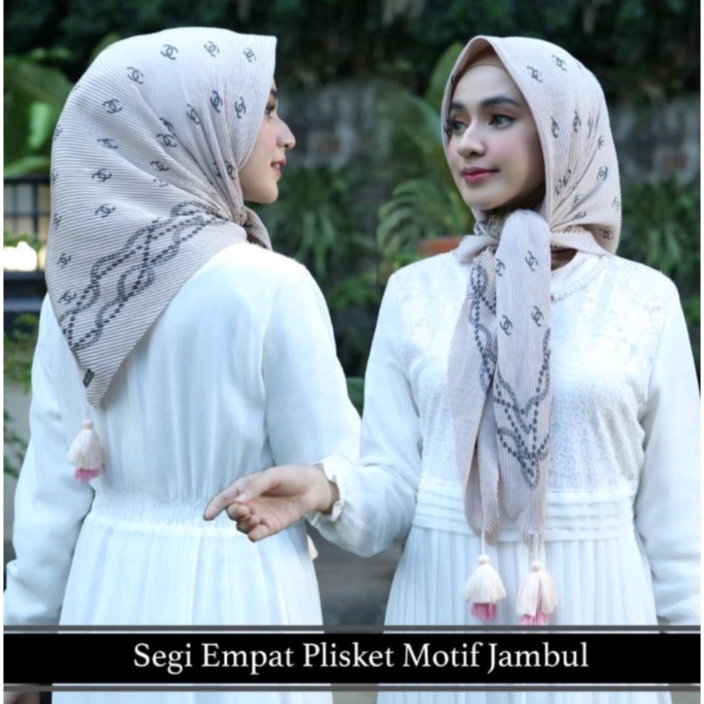 Segi 4 Plisket Motif Tambang Jambul Brand C / Hijab Segi Empat Plisket Motif Printing Murah Meriah