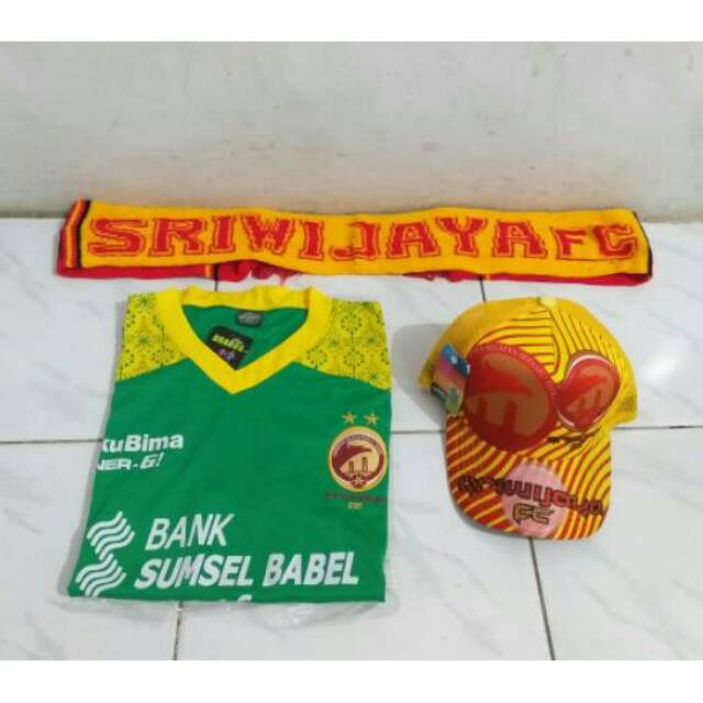 Jersey sriwijaya fc palembang dan syal dan topi 3point hijau