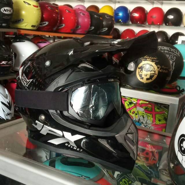 HELM JPX CROSS FOX1 BLACK GLOSSY//BLACK DOFF SET GOOGLE