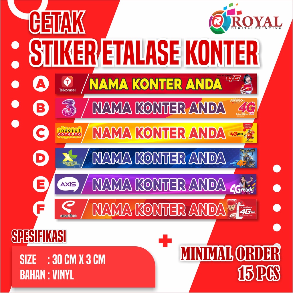 

Stiker Etalase Konter Custom / Stiker Provider ( MIN 15 PCS)