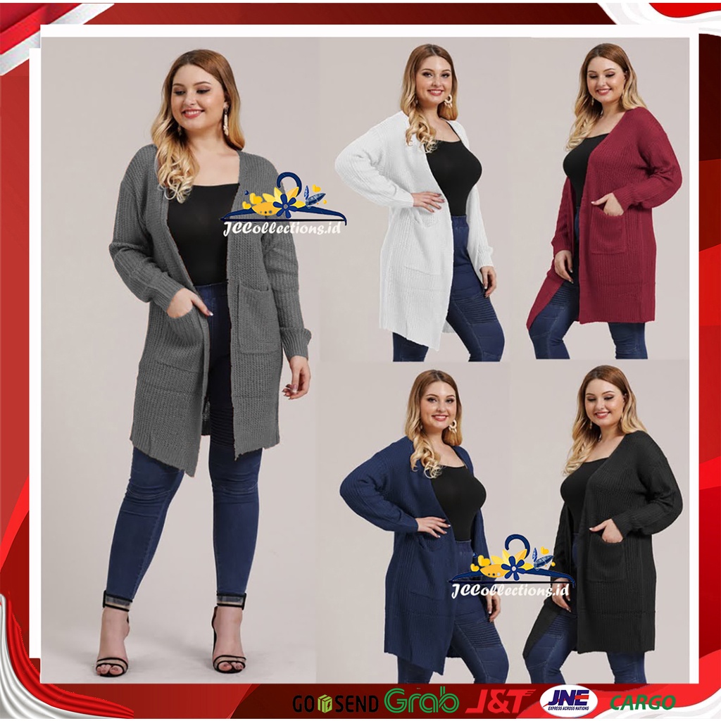 Long Cardigan Panjang Rajut V Neck Wanita sd Size L – XL - Lolla - JCCollections