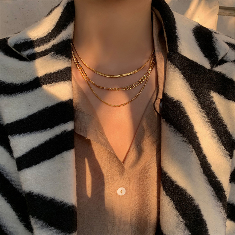 【COD Tangding】Geometric Exaggeration Multi-layered Necklaces Women Fashion Punk Pop Short Choker Necklaces