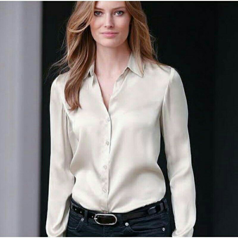 H&amp;M Blouse Satin V - Neck Strech  Blouse Kemeja Banyak Warna | Kemeja Wanita Original Branded