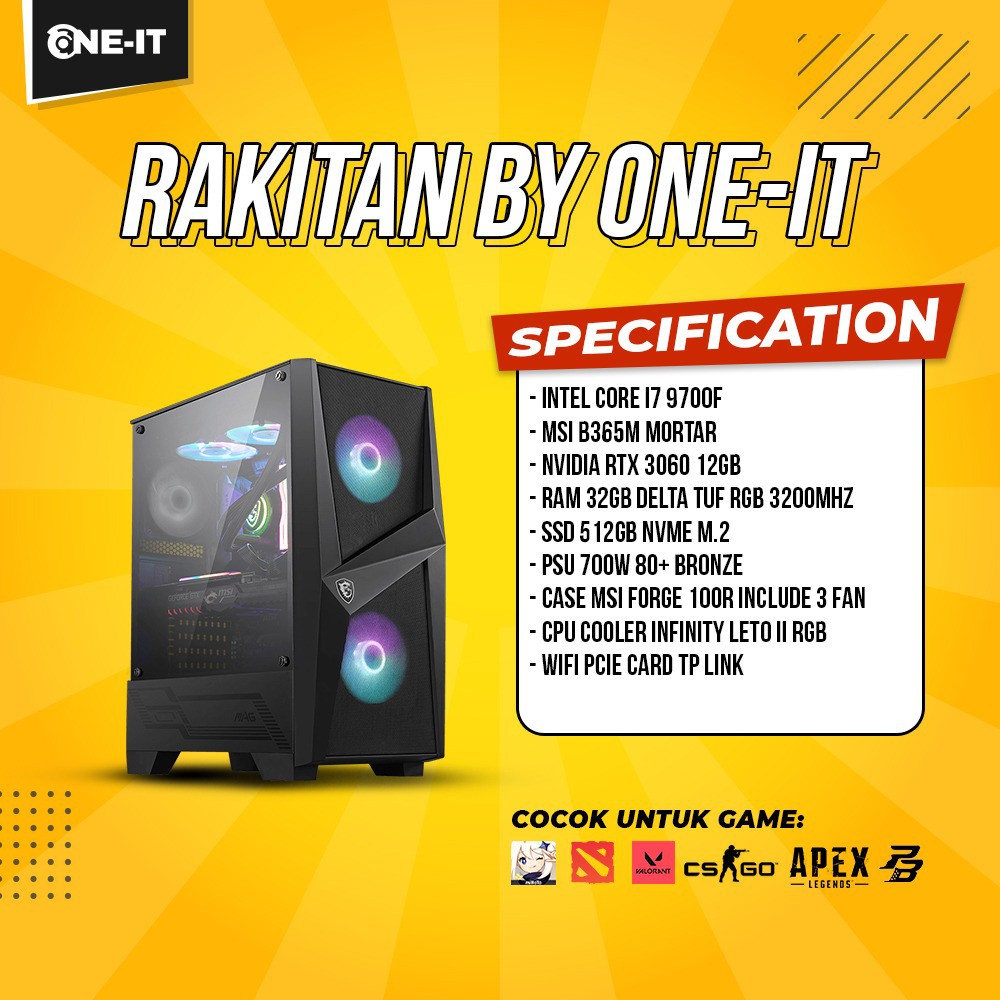 PC Rakitan Intel core i7 9700F | RTX 3060 | RAM 32 GB | SSD 512 GB