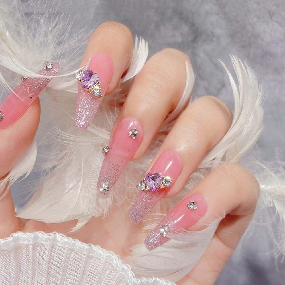 AUGUSTINA Agustina Jantung Kuku Berlian Buatan Mewah Fashion 3D Pesona Kuku Bentuk Cinta Nail Drills Nail Art Ornamen Zirkon Glitter Kuku Permata