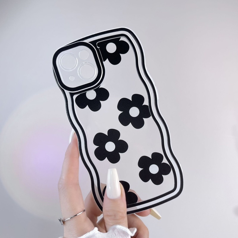 Black Flower Softcase Case HP Lucu for iphone XR 11 Pro Max 12 Pro Max 13 Pro Max 14 Pro Max