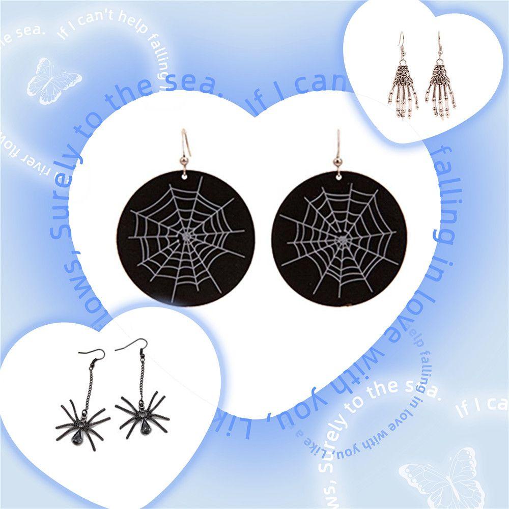 Preva Halloween Drop Earrings Horror Hadiah Pesta Perhiasan Spider Web