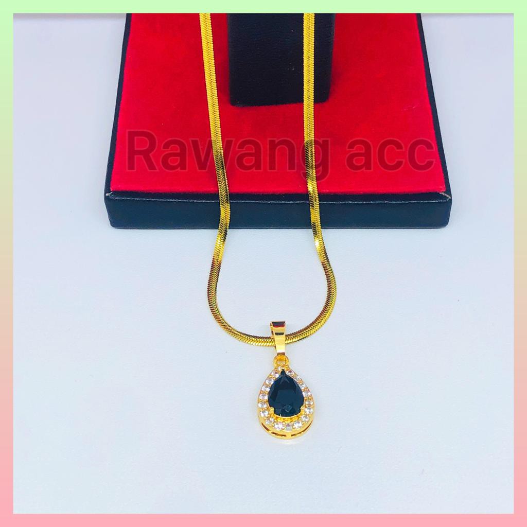 kalung titanium gold belut plus liontin permata hitam