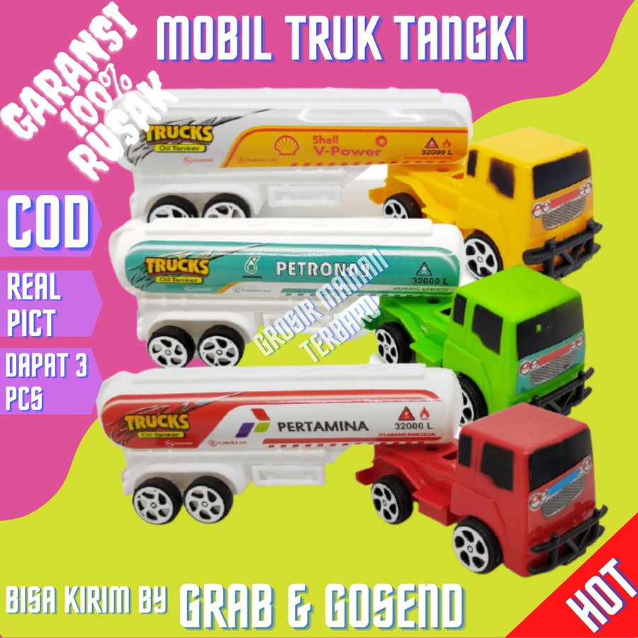 Truk Tangki Mainan Pertamina 3pcs Mobil Truk Oleng Pasir Diecast Murah Cod