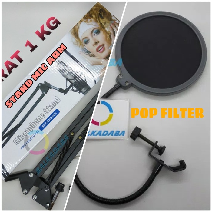 Stand Mic Meja+Pop Filter Penyaring Suara
