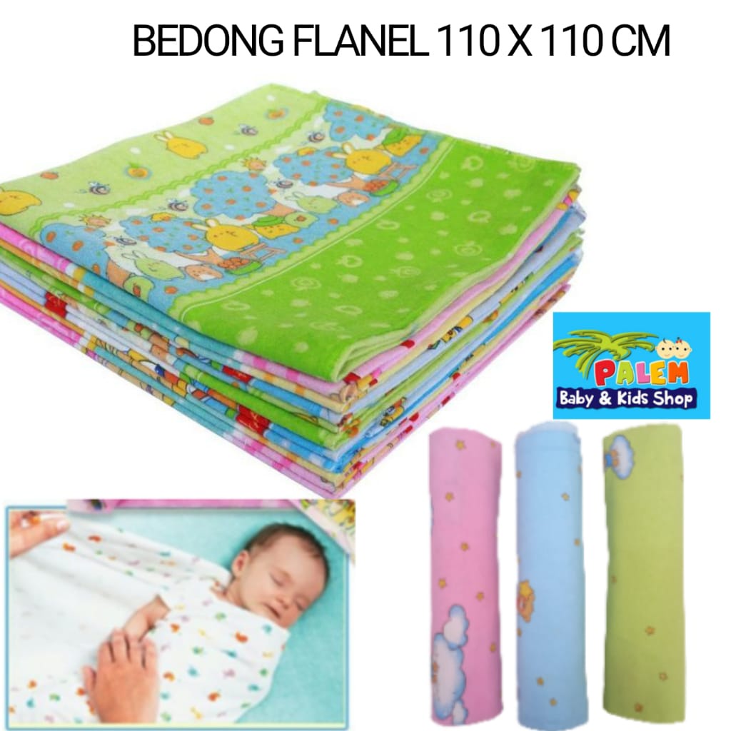 Bedong Flanel 110 x 110 cm /  Bedong Bayi / Selimut dan Alas Ompol Bayi isi 3pcs