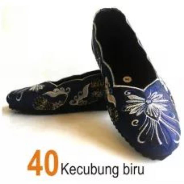 sepatu bordir  kecubung biru