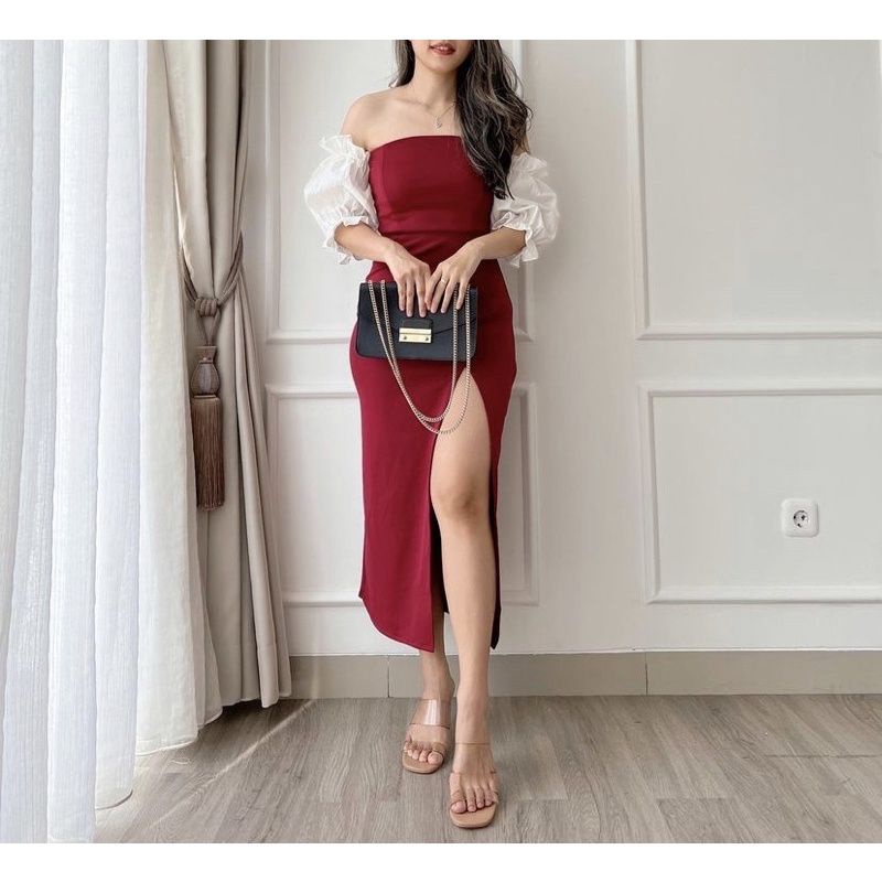 Sabrina Long Dress Slit Pesta korean Bodycone