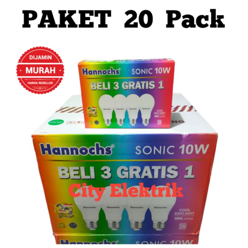 Hannochs Sonic Pack 10 Watt ( Paket 20 Pack ) 1 Dus 80 Pcs / 20 Pack ( Harga Grosir )