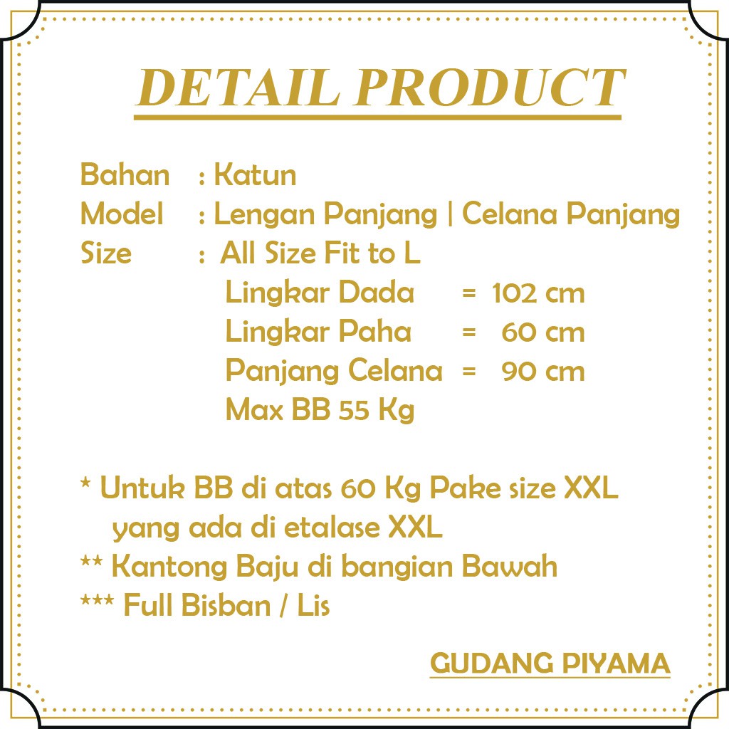 Stelan Baju Tidur Piyama Dewasa Lengan Panjang All Size Motif Lumina