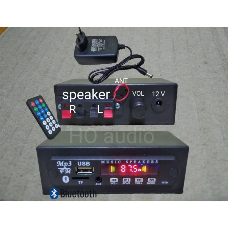 Ampli Mini 12V Mp3 Bluetooth Usb Fm Amplifier Rakitan 12 Volt Stereo Pam8610 + Adaptor