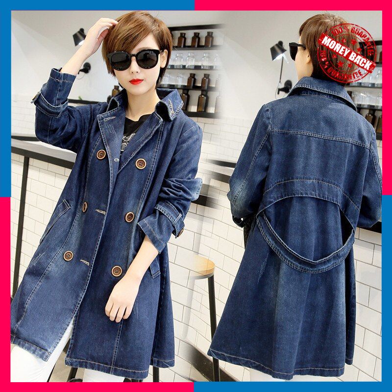 Mantel Korea Wanita Denim fashion 5xl Plus big size Jeans Coats Women Spring Autumn Long Trench Coat