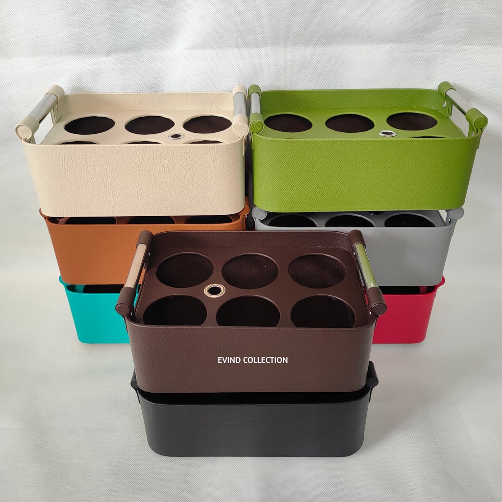 Tempat Air Mineral Gelas Model Oval Isi 6 Cup Keranjang Aqua Gelas Kulit Sintetis
