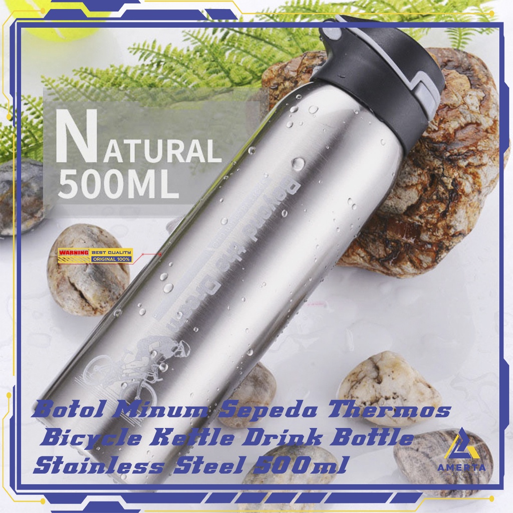 BTD Botol Minum Sepeda Thermos Bicycle Kettle Drink Bottle Stainless - silver