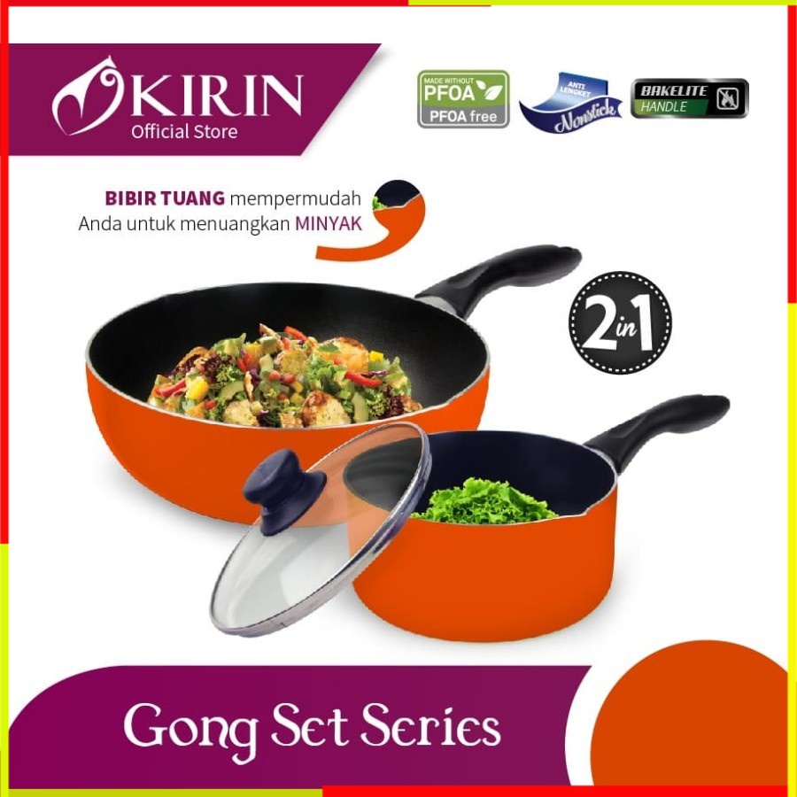 PANCI WAJAN KIRIN GONG SET WAJAN PERALATAN DAPUR PENGGORENGAN ANTI LENGKET SET TEFLON KIRIN MURAH